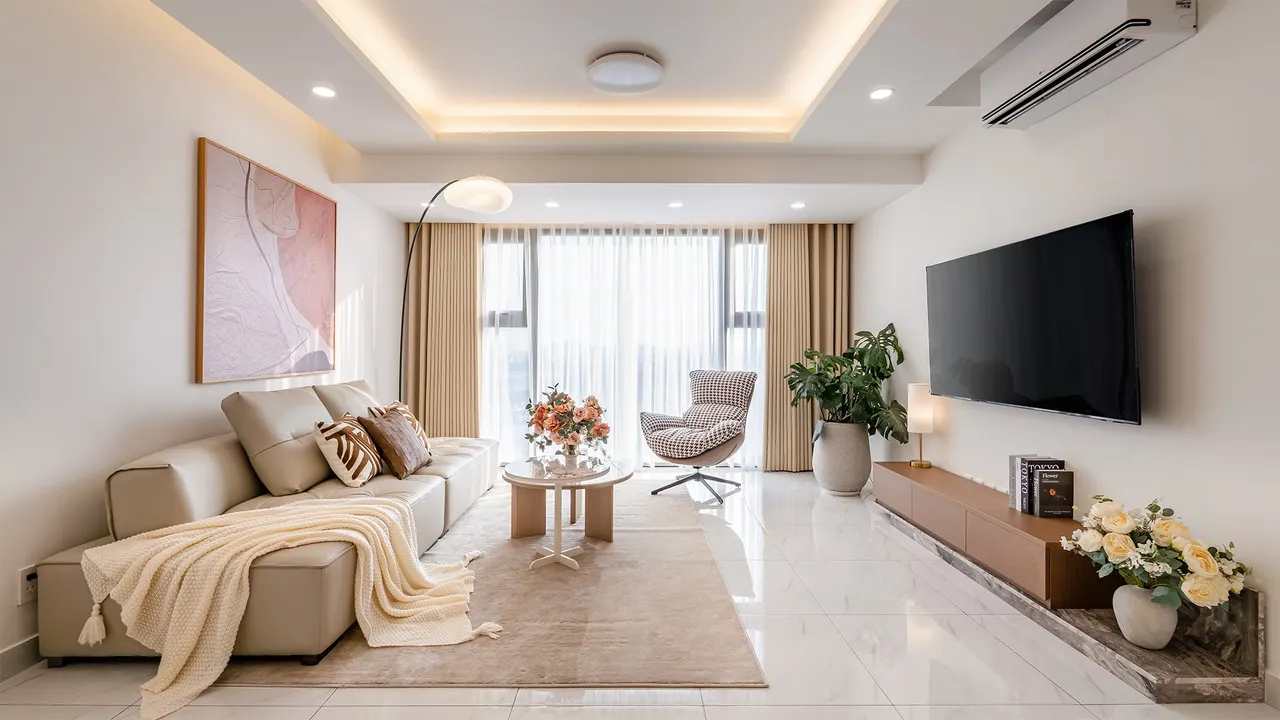 Phòng khách căn D1 thực tế tại tháp HERA